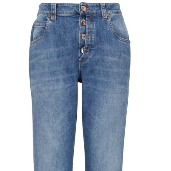 Brunello Cucinelli Monili Jeans Blue Denim Boyish Tapered Leg Waist 32" Size 8 - Picture 5 of 10